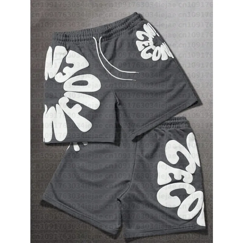 2026 New Men's Kid Letter Print Mesh Shorts Casual Streetwear Loose Drawstring Basketball Shorts for Summer
