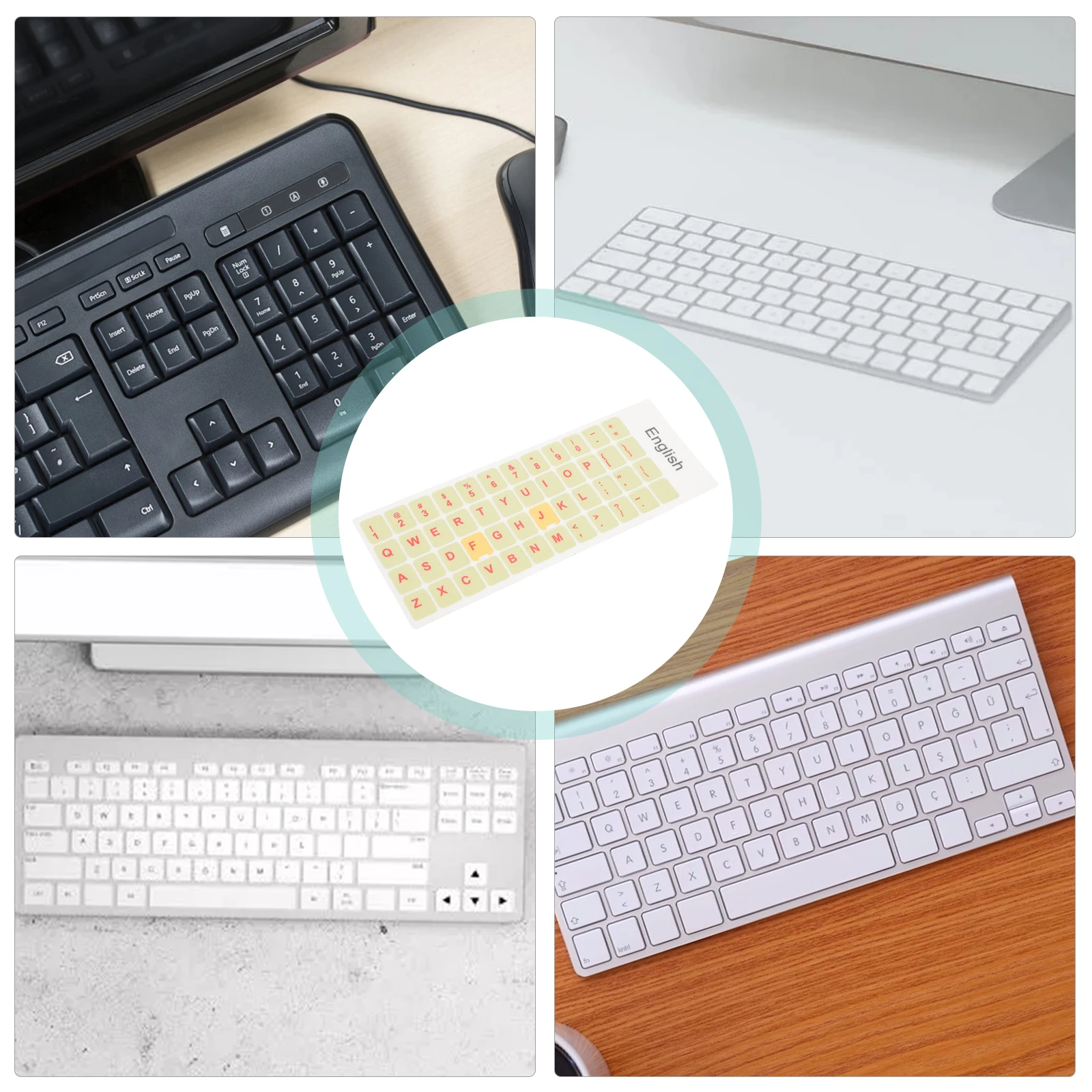 ملصق مزخرف للوحة المفاتيح مكون من ورقتين، ملصق لوحة مفاتيح إنجليزي عالمي لتعلم اللغة والاتصالات والكمبيوتر المحمول