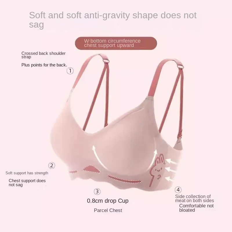 토끼 인쇄 원활한 속옷 여성 작은 가슴 수집 대형 보이지 않는 아름다움 뒤로 편안한 부드러운 지원 브래지어 여성