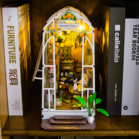 DIY Garden House Wooden Doll House Book Nook Shelf Insert 3D Puzzle Assembly Building Flower Model Room Bookshelf Dollhouse Gift