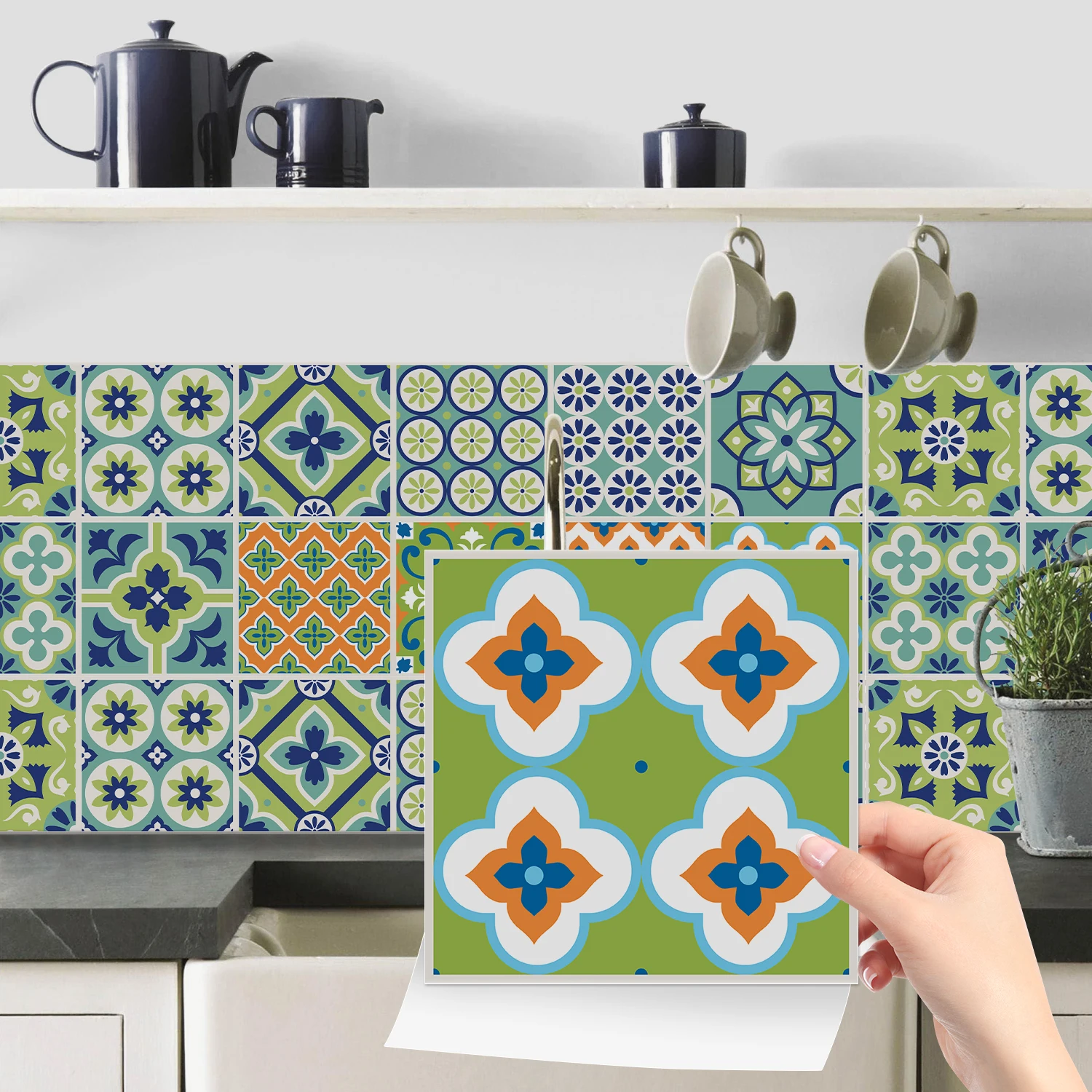 

24 pieces of geometric tile stickers self-adhesive waterproof and wear-resistant, suitable for wall and indoor decoration