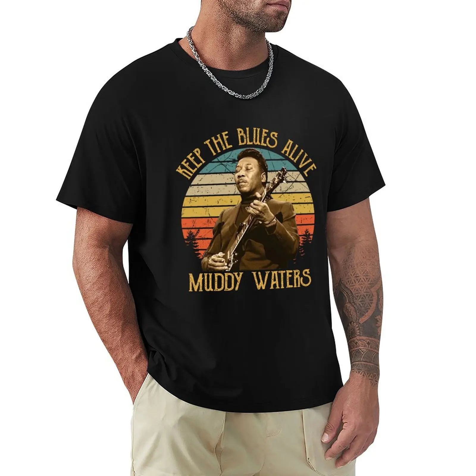 T-shirt vintage Keep The Blues Alive Muddy Art Waters, T-shirt athlétique à séchage rapide pour hommes