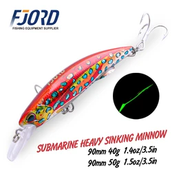 FJORD 3D Printing Minnow Fishing Lure 40g 50g Saltwater Night Glow Submarine Heavy Sinking Long Casting Fishing Accessories 2024