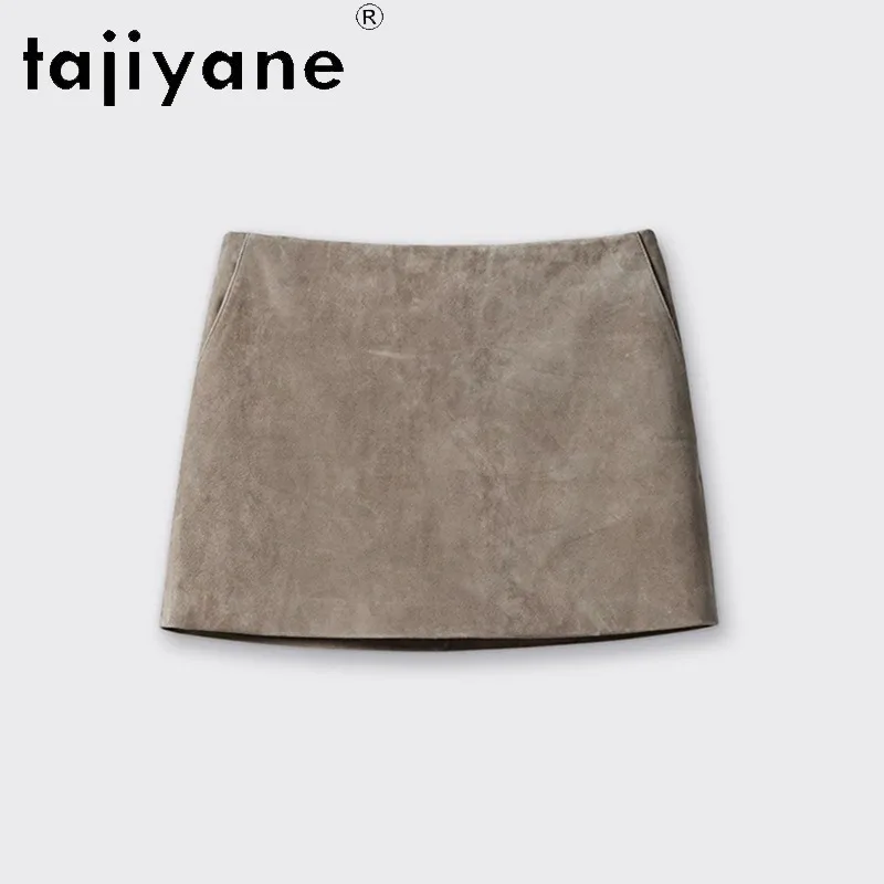 TAJIYANE Genuine Leather Skirt Vintage Goatskin Suede Women's Skirts Bodycon Mini Skirt Slim Fit Straight Skirts for Woman Юбка