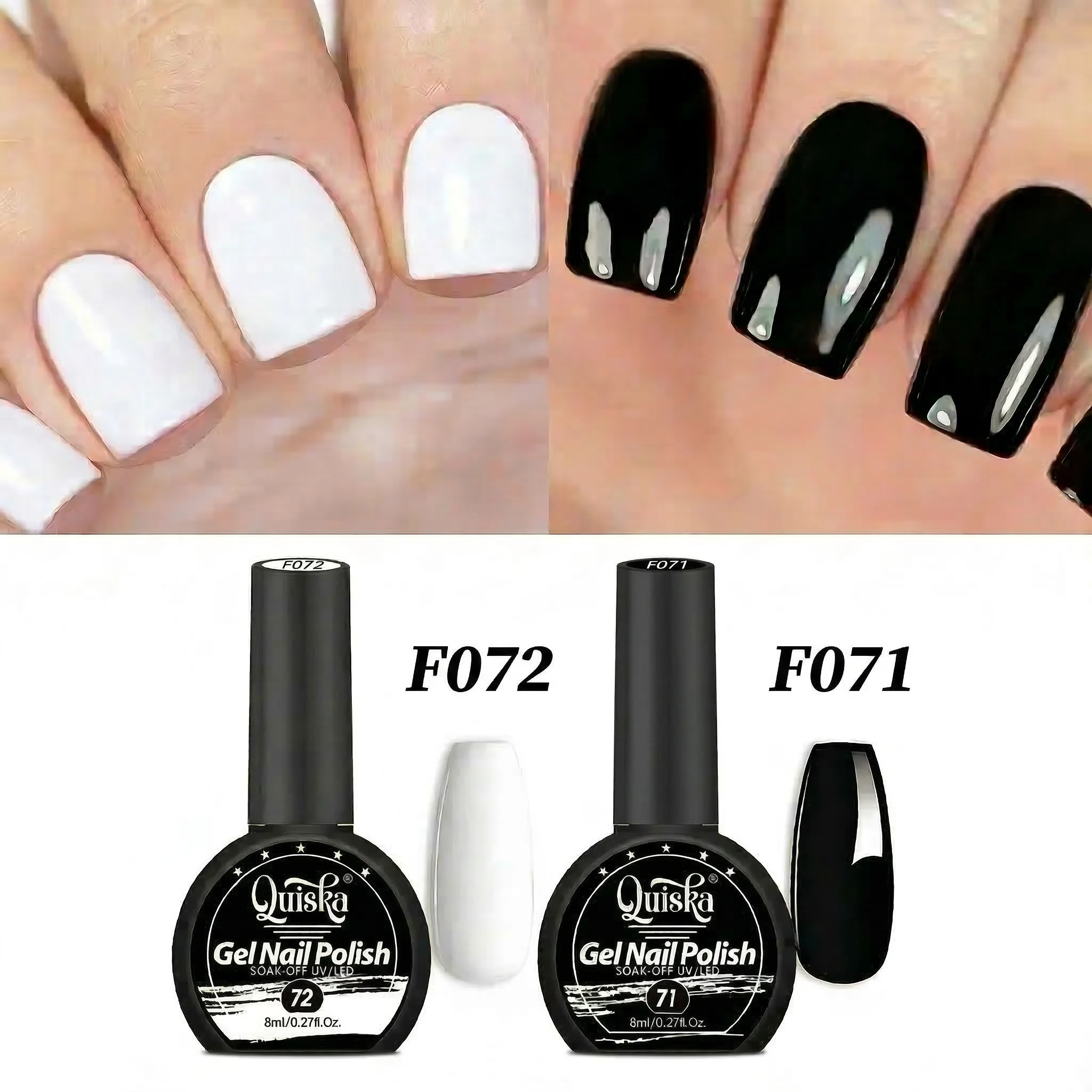 Quiska 2Pcs Black White Nail Gel Polish Set 8Ml Semi Permanent Soak Off UV LED Varnish Manicure Tools Design DIY Charm Manicure