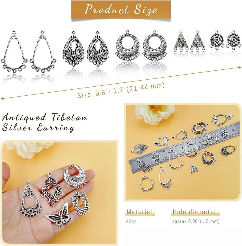 10 Pairs Antiqued Tibetan Silver Earring Chandelier Earring Jewelry Making Kit for Earring Drop and Charm Pendant