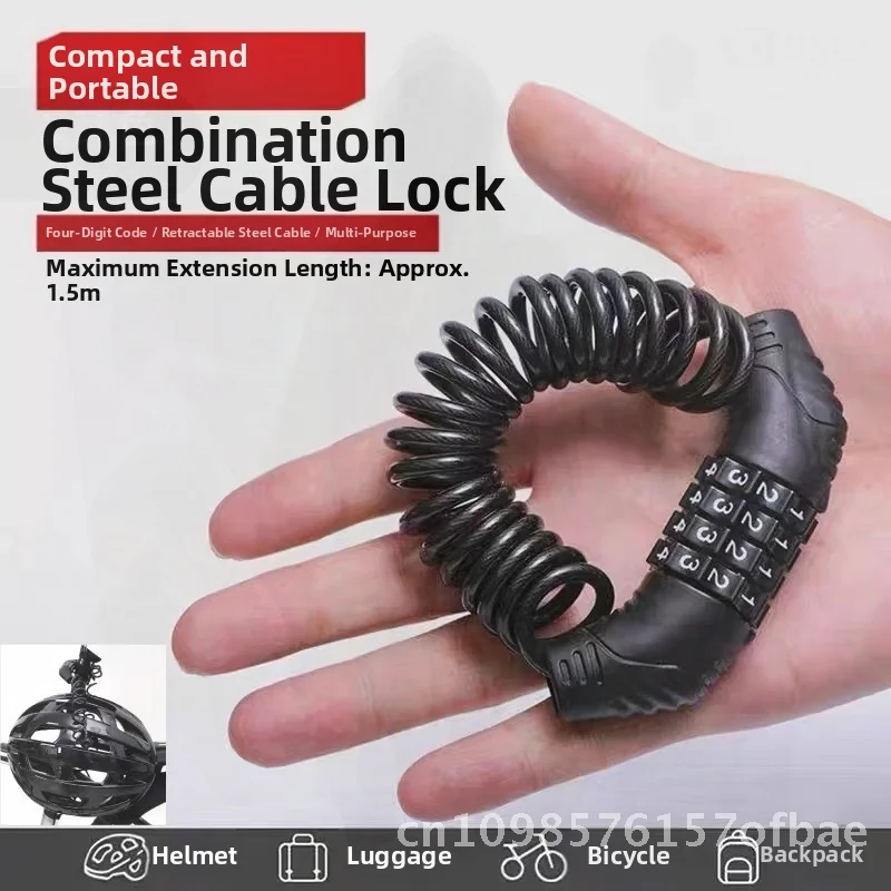 

Portable Anti-theft Wire Code Lock for Bicycle Motorcycle Helmet - Four-digit Combination Lock Riding Equipment with PVC Steel
