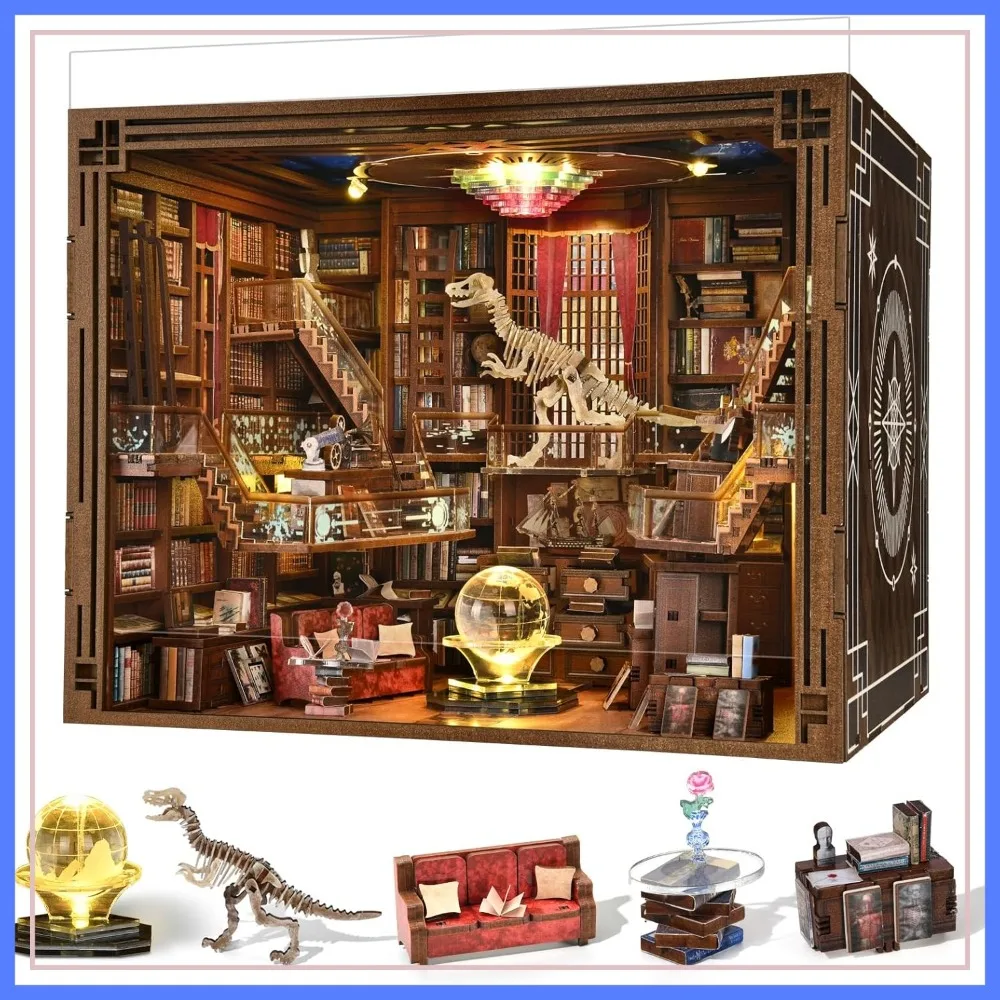 

DIY Miniature Book Nook Kit, 3D Wooden Puzzle Bookshelf Decor with LED Light for Adults - Beyond Library Max