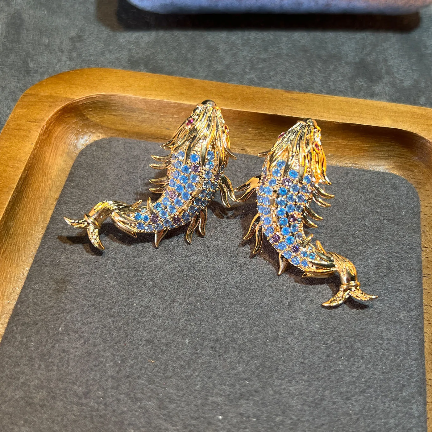 3D Vivid Koi Fish Cubic Zirconia Earrings Heavy Micro Pave Luxury Carp Dangle Earrings High End Jewelry For Women