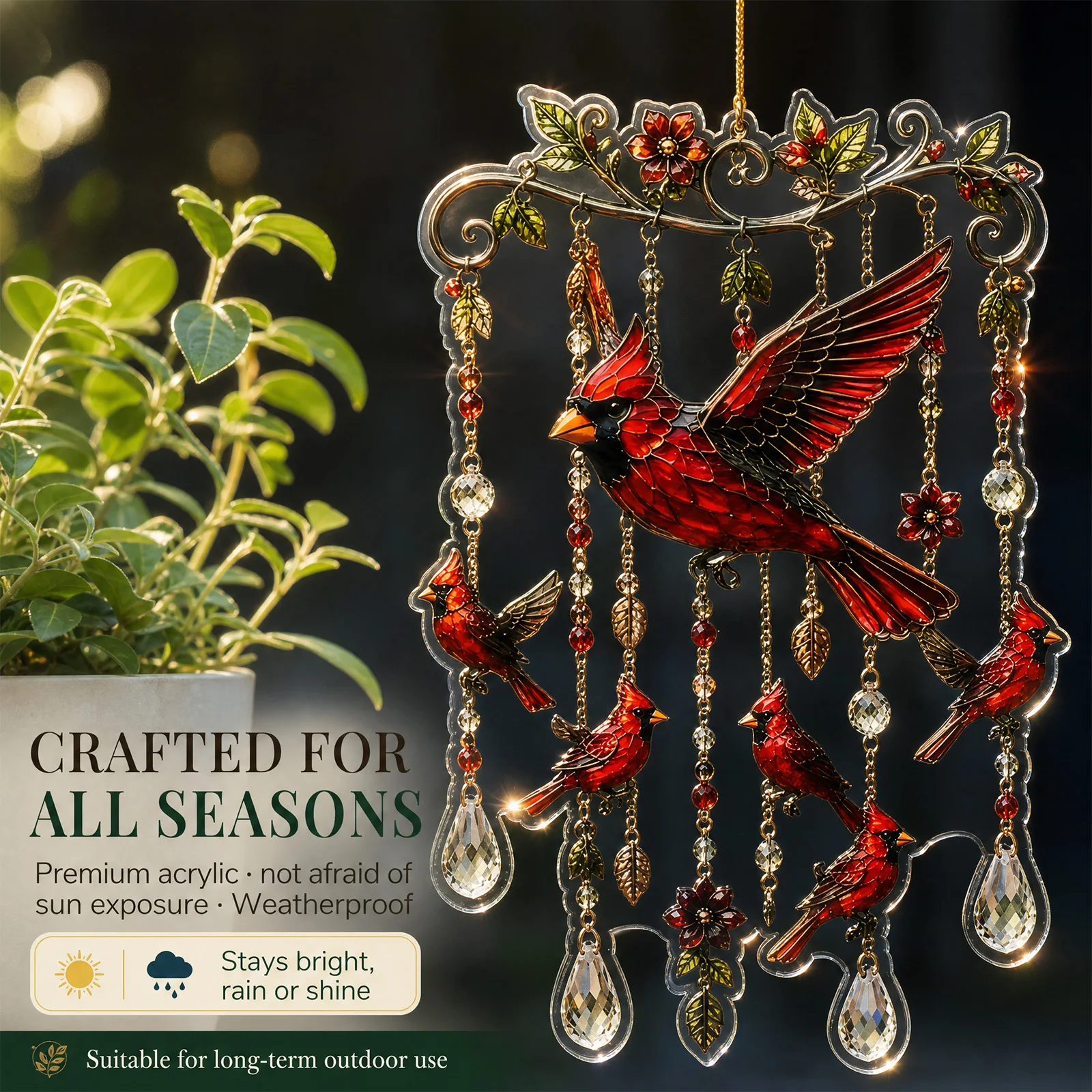 Hanging Wind Chime Acrylic Suncatcher Hummingbird Dreamcatcher Window Hanging Pendant for Home Patio Balcony Garden Porch Decor