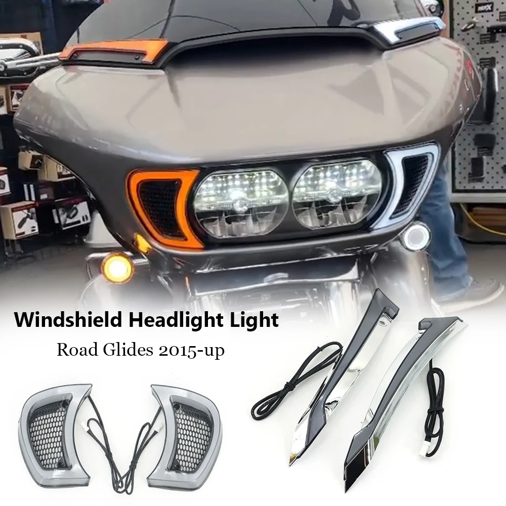 For Harley Road Glides 2015-UP Motorcycle Tracer Windshield Headlight Decorative Lights Daylight Running Lamps Turn Signal Lamps