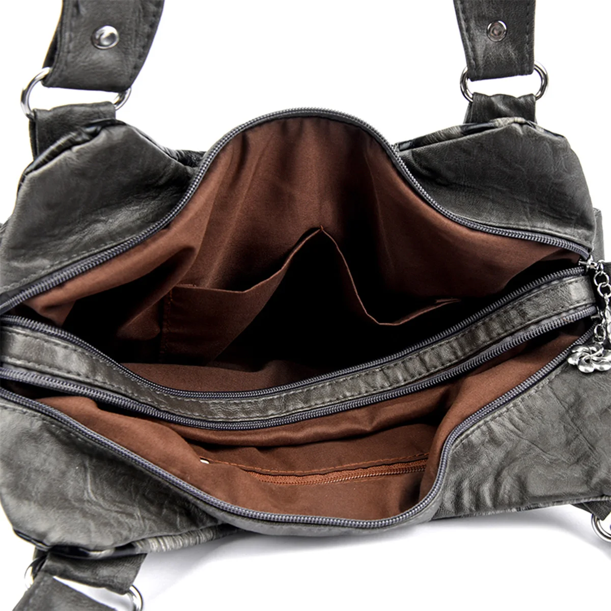 Retro-Punk-Umhängetasche für Damen, Metallkette, mehrere Taschen, großes Fassungsvermögen, PU, verstellbarer Riemen, Umhängetasche für den Pendelverkehr, Einkaufen – Detail 4