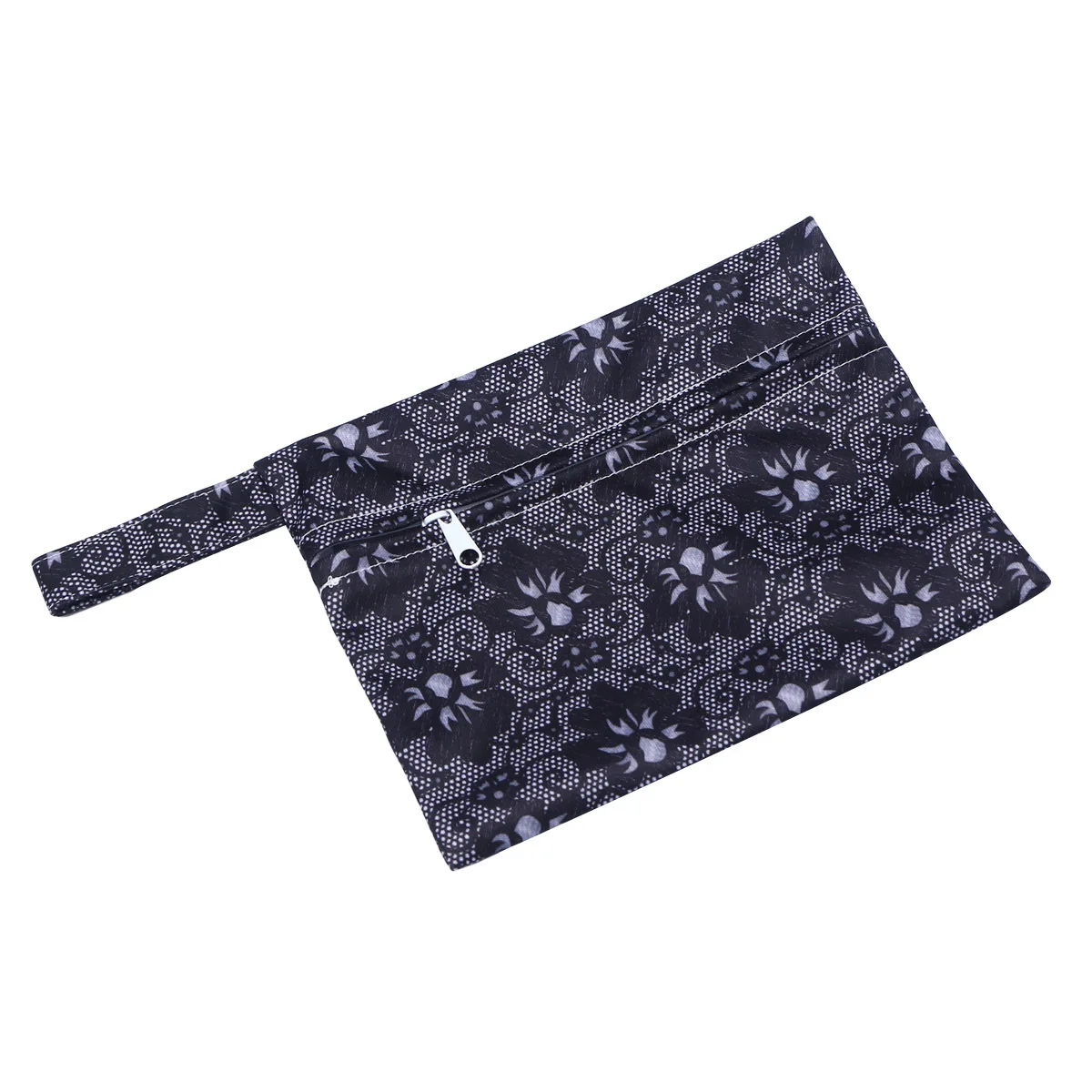 حقيبة المناشف الصحية نسيج مقاوم للماء مادة البولي يوريثان 14 × 18 سم طباعة زهور سوداء تصميم خفيف الوزن بسحاب للمشي في الهواء الطلق #6