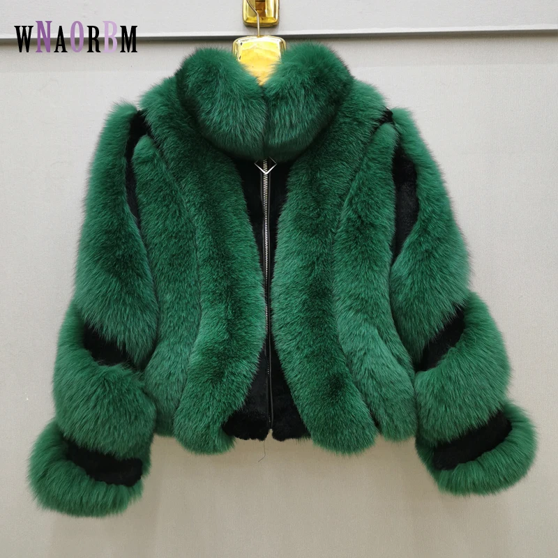 100% fuchs pelz mantel winter mantel mode mantel elegante dicke warme mantel frauen flauschigen fell jacke stehen kragen mode echt pelz mantel