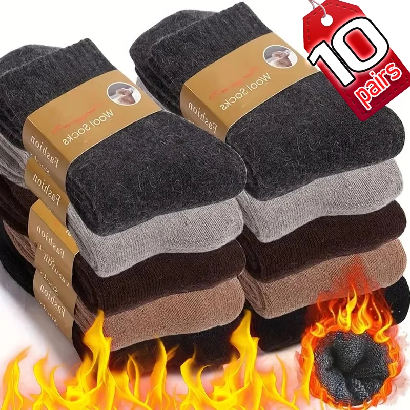 5/10pairs Winter Warm Men’s Sock Wool Male Women Socks Super Thicken Solid Socks Merino Wool Sock Against Cold Snow Terry Sock