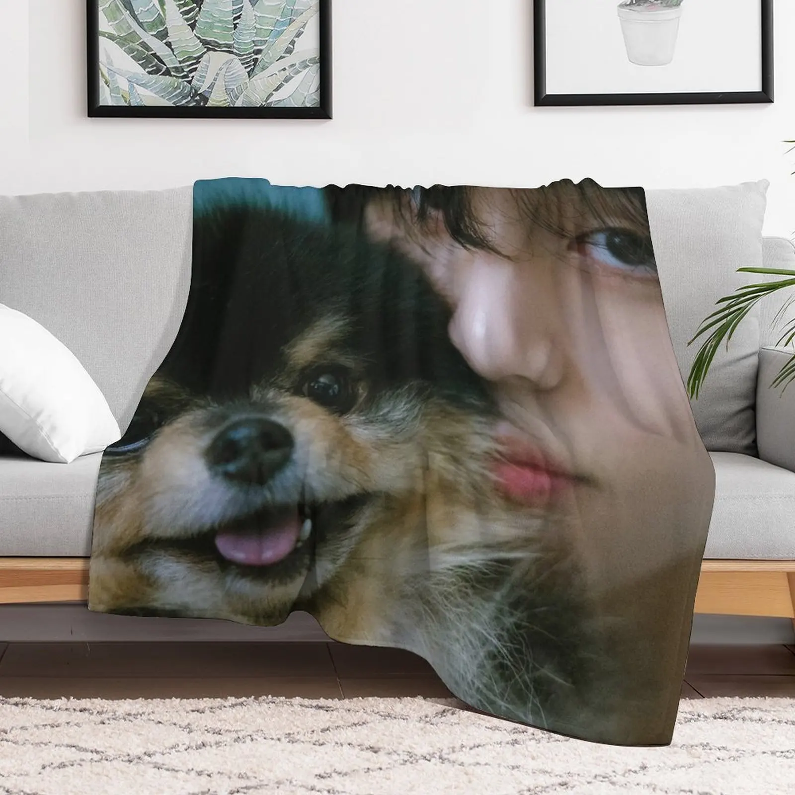 Taehyung with Yeontan layover Throw Blanket Loose Plush Blankets