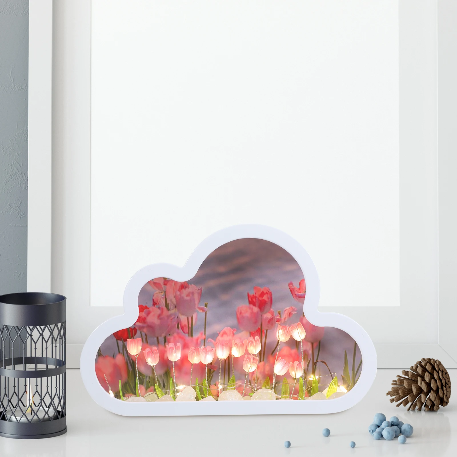 

1 set Tulip Cloud Night Lamp H made DIY Decor Shape Bedroom Bedside Table Romantic Ambiance Floral Mirror