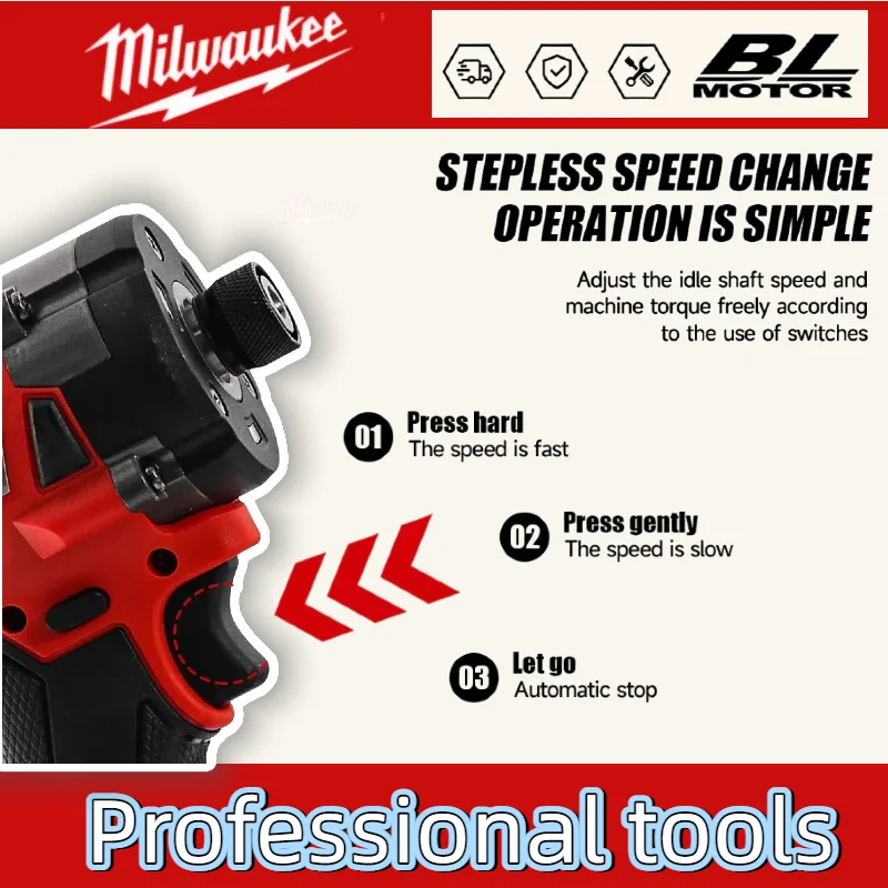 Milwaukee Chiave elettrica a batteria Cacciavite senza spazzole Trapano a percussione Utensili elettrici Riparazione camion auto Batteria 18V