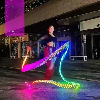 Rubans colorés de gymnastique Shoous LED rechargeables, ruban de danse du ventre, accessoires LED Poi, LED Dangthmique sur anciers, télécommande RVB, lueur