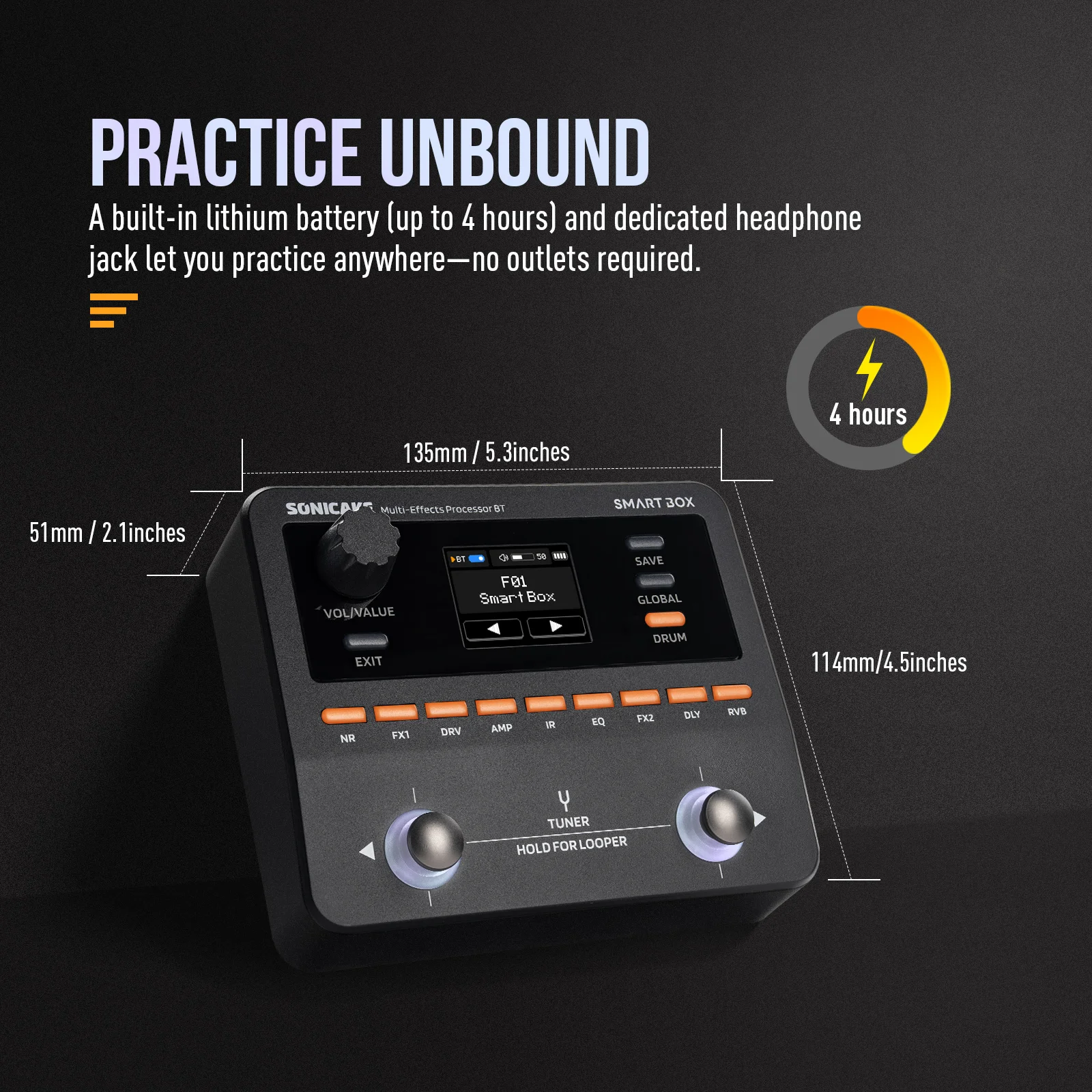 Smart Box Multi-Effects Processor for Guitar Bass 130+ Effects NAM/IR Support, Looper, Built-in Tuner/Metronome QME-20