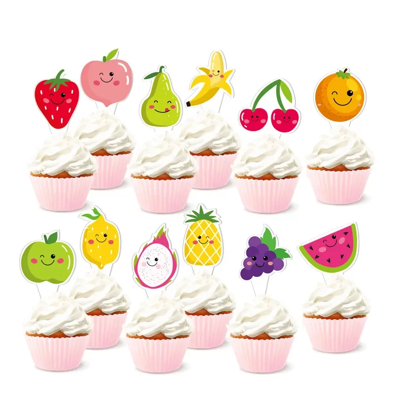 Tutti Frutti Cupcake Toppers Watermelon Lemon Cake Baking Decorations for Luau Hawaii Birthday Wedding Beach Pool Party Supplies