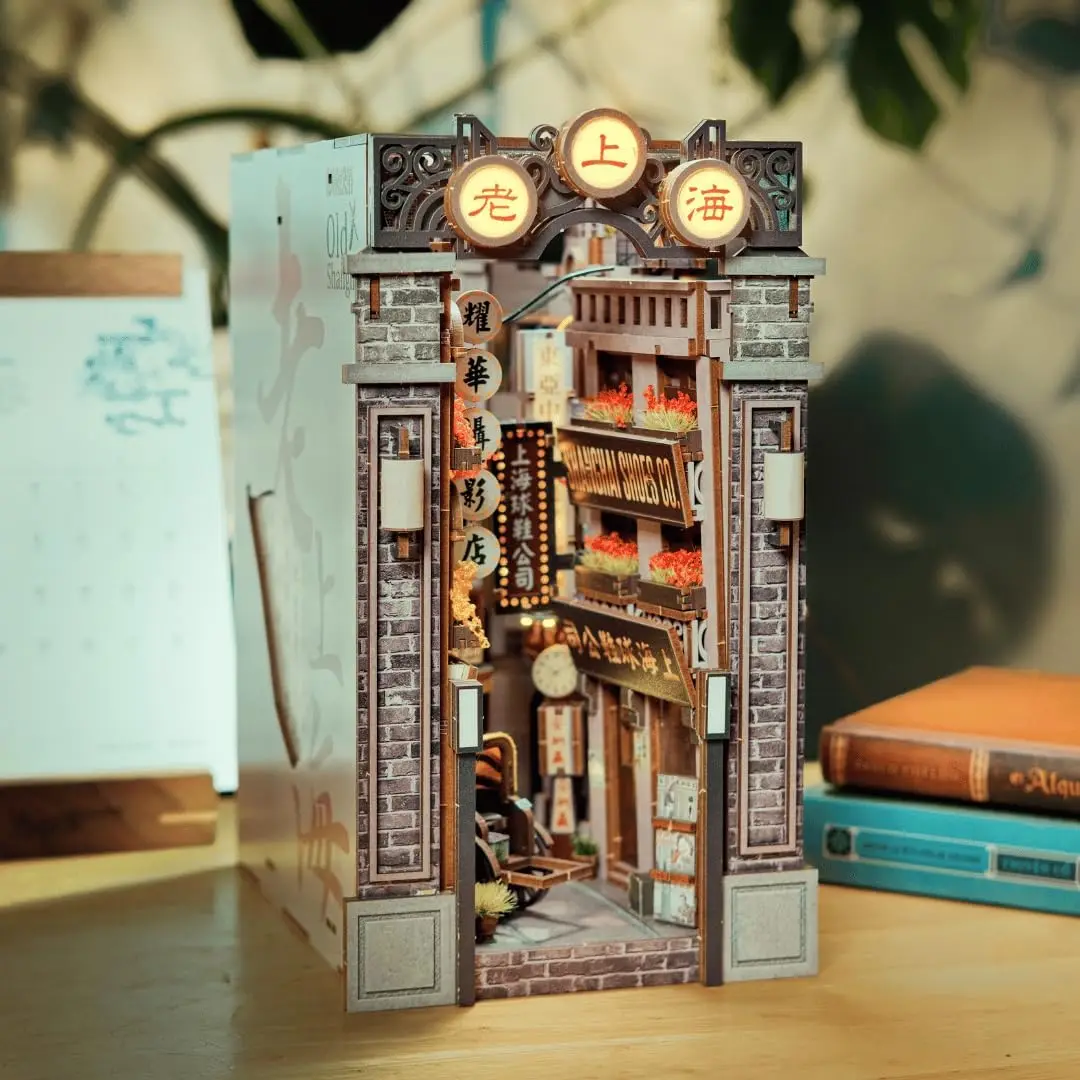 Old Shanghai Book Nook Kit DIY 3D Wooden Model for Adults And Book Lovers Library Decorative Insert Creative Building Toy