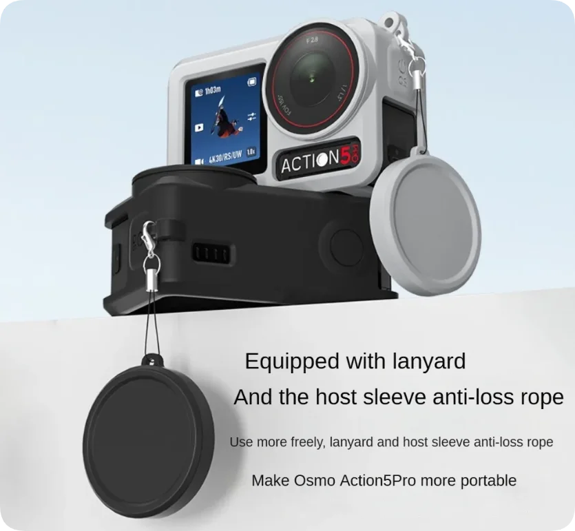 เคสซิลิโคนสำหรับ DJI Action 5 Pro อุปกรณ์เสริมแบบนิ่ม + ฝาครอบเลนส์ ยางซิลิโคนป้องกันสำหรับ DJI Osmo Action 5 Pro