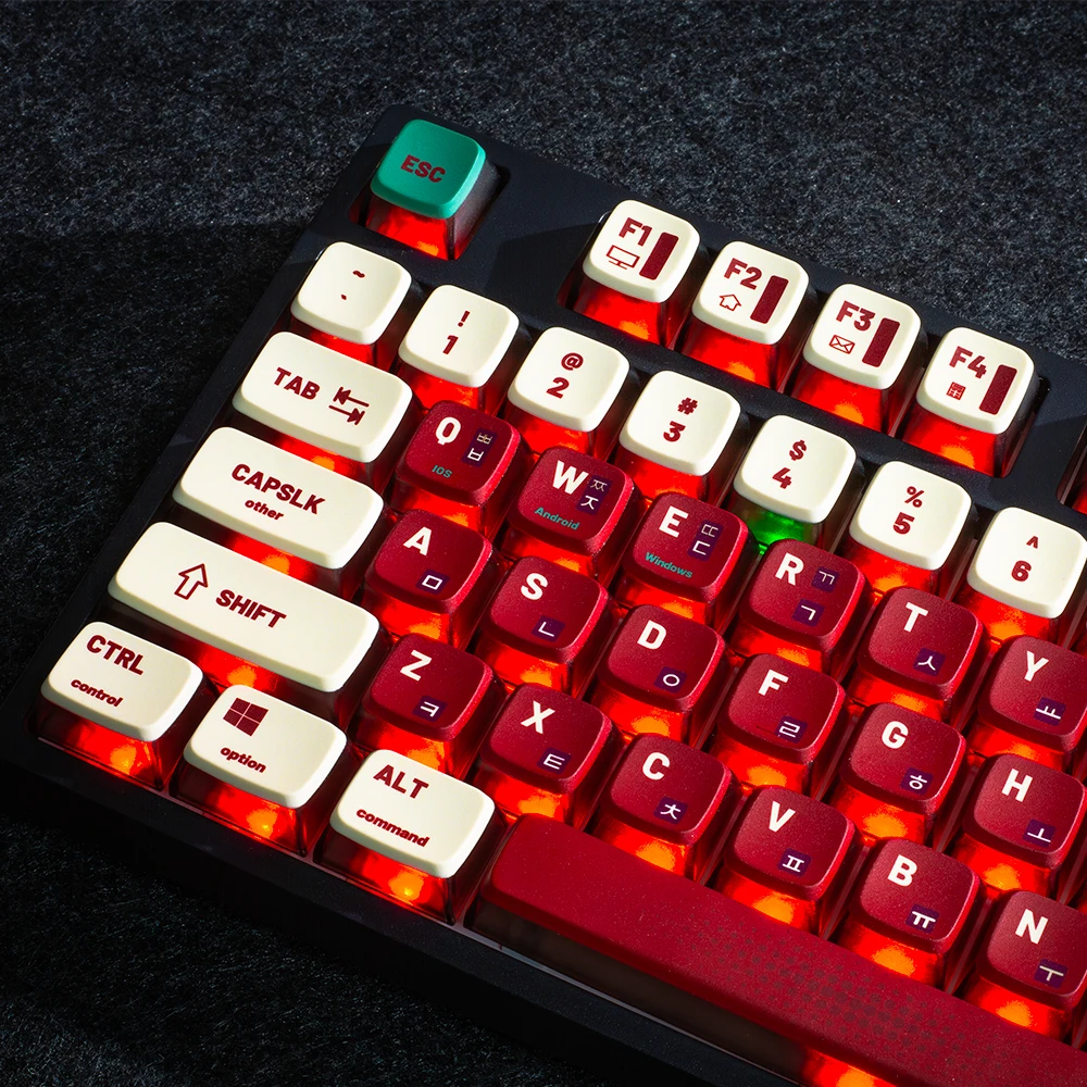 Vintage Red Korean Keycap ASA Profile PBT Thermal Sublimation Four-sided Translucent Pudding Keycaps for Mechanical Keyboard