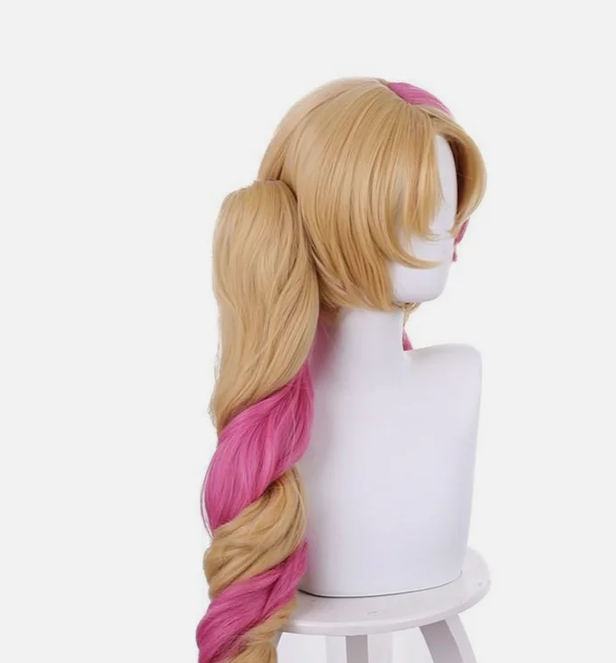 Café Cutie Gwen Cosplay Perucas 50 cm Loira Mista Rosa Rabo de Cavalo Cabelo Sintético