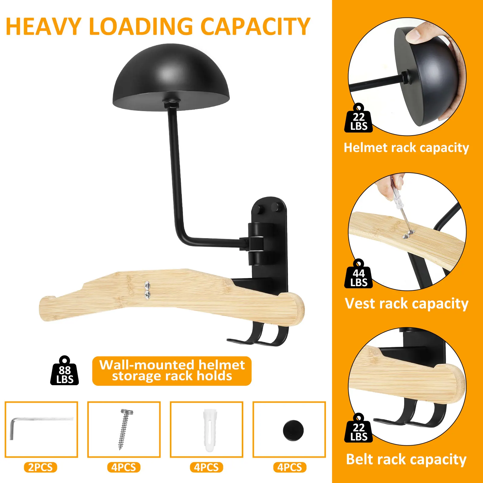 180°Motorcycle Helmet Rack, Rotation Metal Helmet Holder with 2 Hooks Helmet Hanger for Motorcycle Bike Coats, Caps, Baseballs