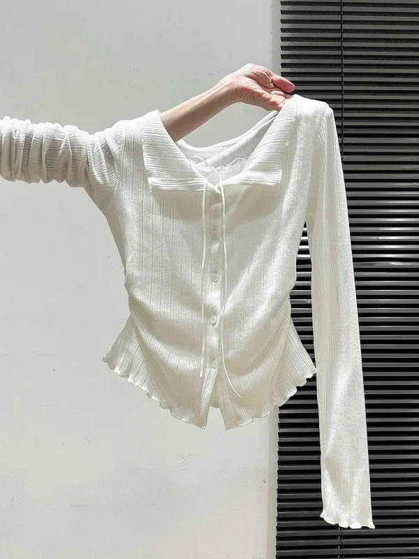 Sexy Long Sleeve T-Shirt Women's Korean Design Collar Slim Fit Inner Wear Top Waist Cinched Autumn New Style Chinese Brand