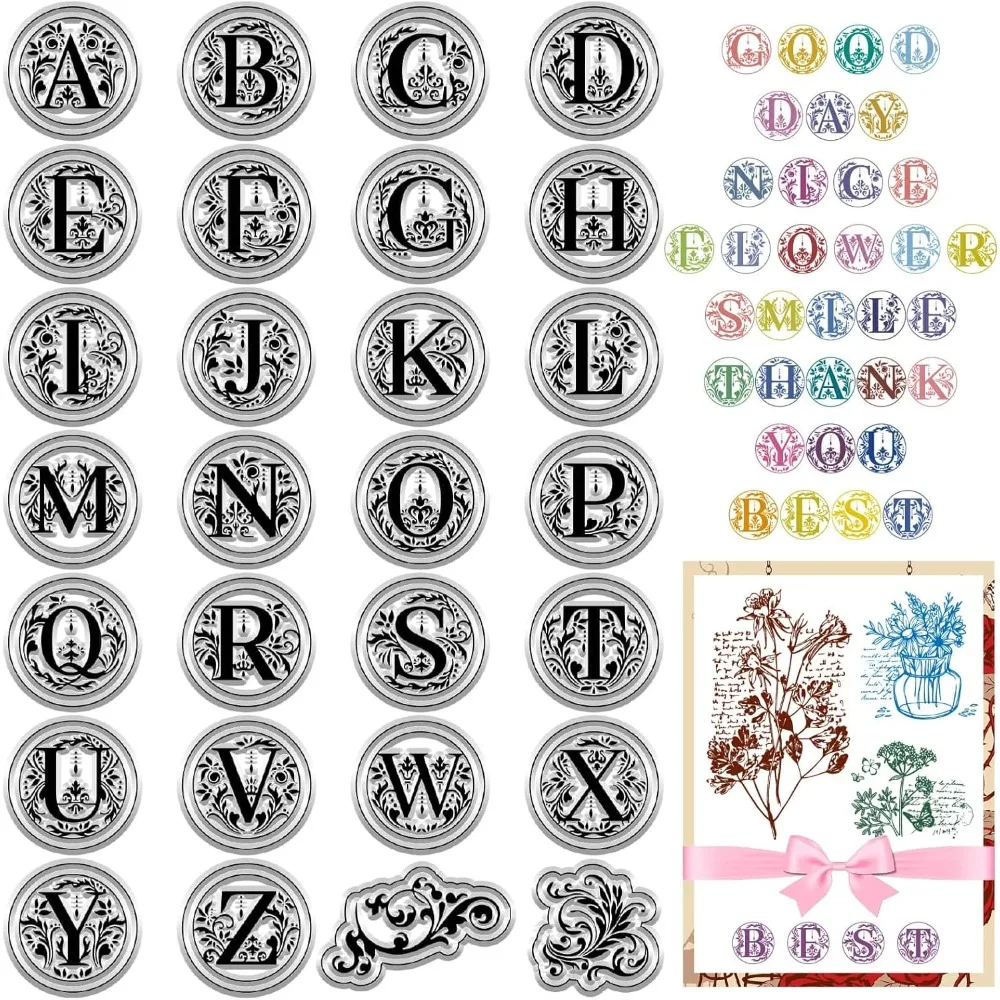 

1Sheet Initial A-Z Letters Clear Rubber Stamps Alphabet Vintage Floral Reusable Transparent Silicone Stamp Seals for Journaling