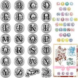 1Sheet Initial A-Z Letters Clear Rubber Stamps Alphabet Vintage Floral Reusable Transparent Silicone Stamp Seals for Journaling