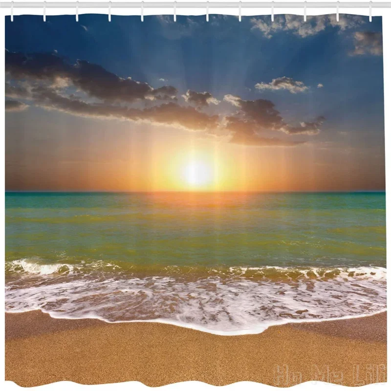 Sunset By Ho Me Lili Shower Curtain Idyllic Scenery At The Beach Dramatic Sky Setting Sun And Ocean Tranquil  Bathroom Decor