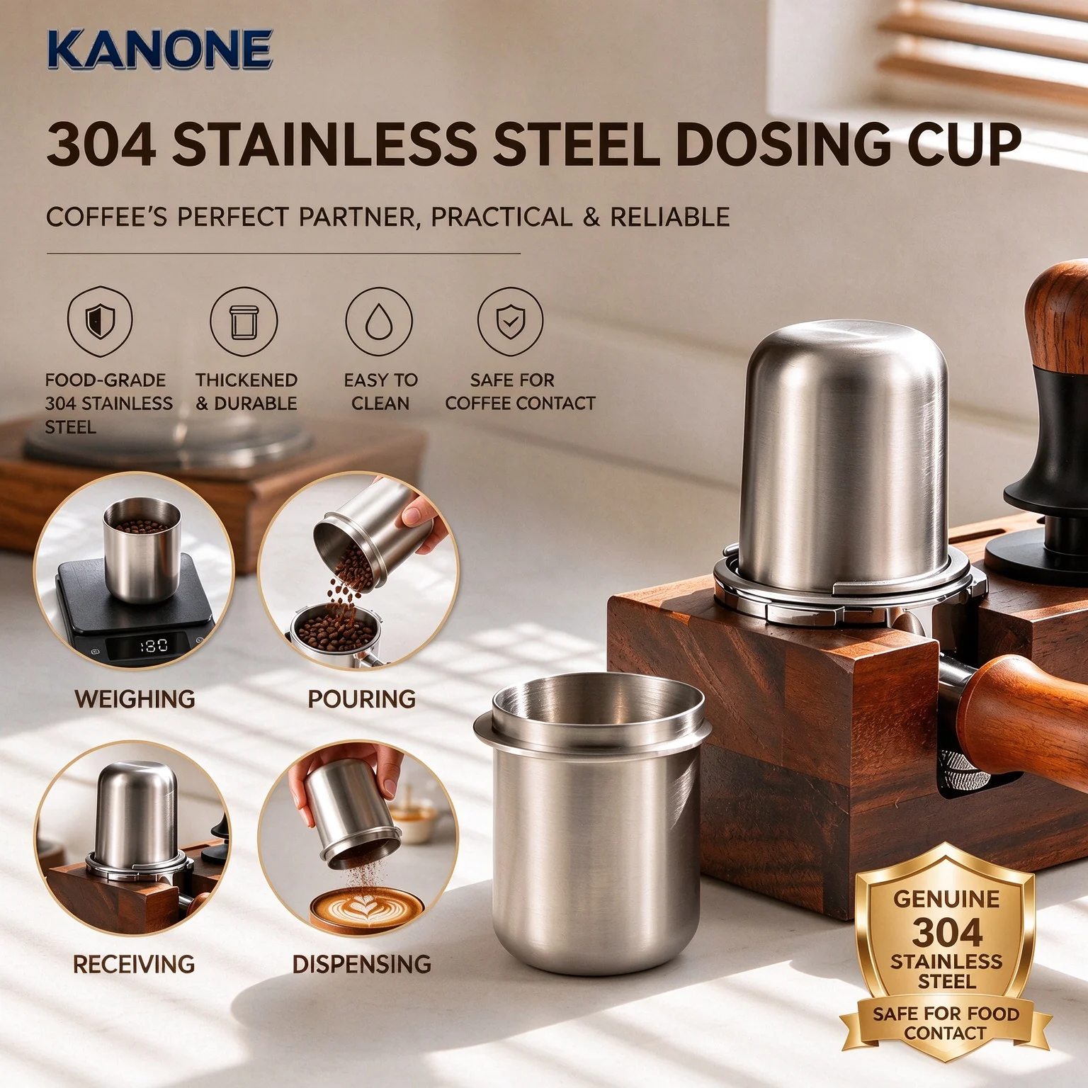 Tasse doseuse à café en acier inoxydable 304, 58 mm, universelle pour porte-filtre à expresso, tasse à poudre, mug à café moulu, pour café infusé à la main