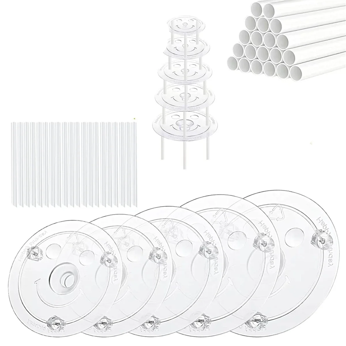 AB89-40 Pieces Plastic Cake Dowel Rods Set, Support Rods for 4, 6, 8, 10,12 Inch Cakes & 15 Clear Cake Stacking