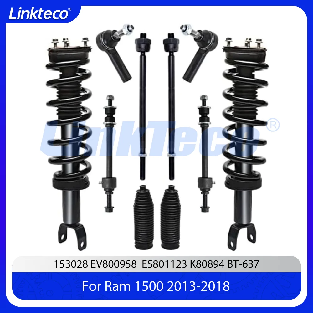 10Pc Front Suspension Kit for Ram 1500 13-18 Struts Inner Outer Tie Rod Ends Sway Bar Links Complete Front End Replacement Set