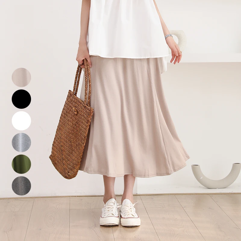 Gonna longuette a trapezio ampia Gonna lunga con cintura in puro colore da donna Coreano Sle Pendolarismo Misto cotone poliestere Estate 2025