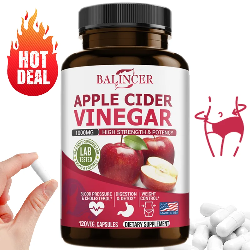 Apple Cider Vinegar Supplement - Fat Burning, Weight Management, Detox, Improves Digestion, Non-GMO- 120 Capsules