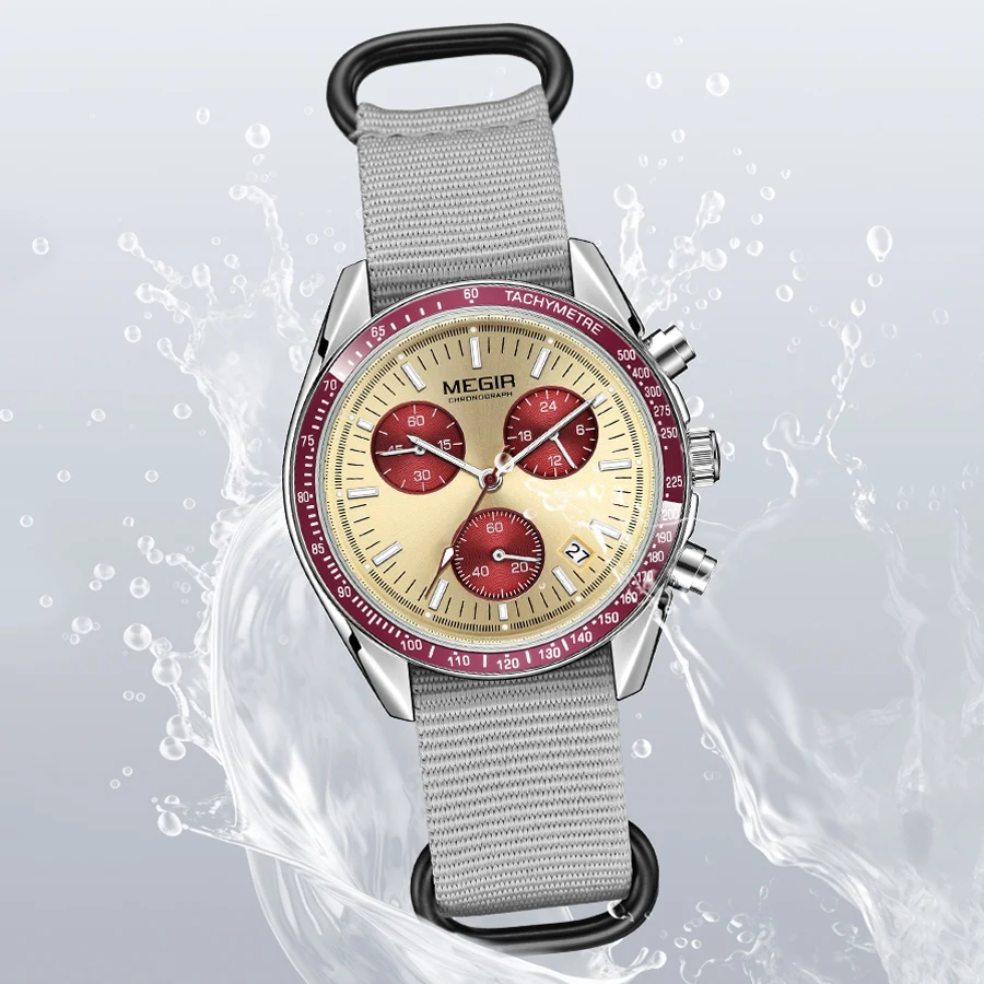 MEGIR Nuovi Orologi da Uomo di Lusso Tela Tessitura Strap Sport Cronografo Automatico al Quarzo Orologio da Polso Impermeabile per Uomo 2247