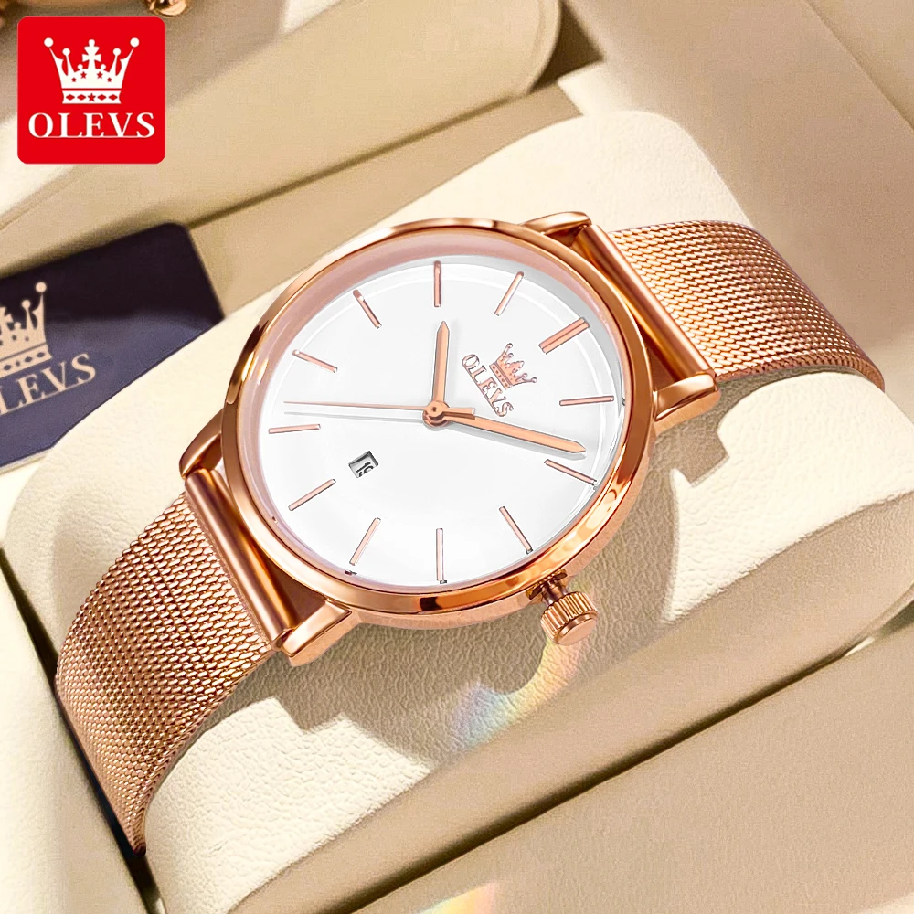 

OLEVS 5869 Элитные брендовые женские часы, изысканные водонепроницаемые сетчатые ультратонкие кварцевые женские часы 6,5 мм, оригинальные деловые женские часы