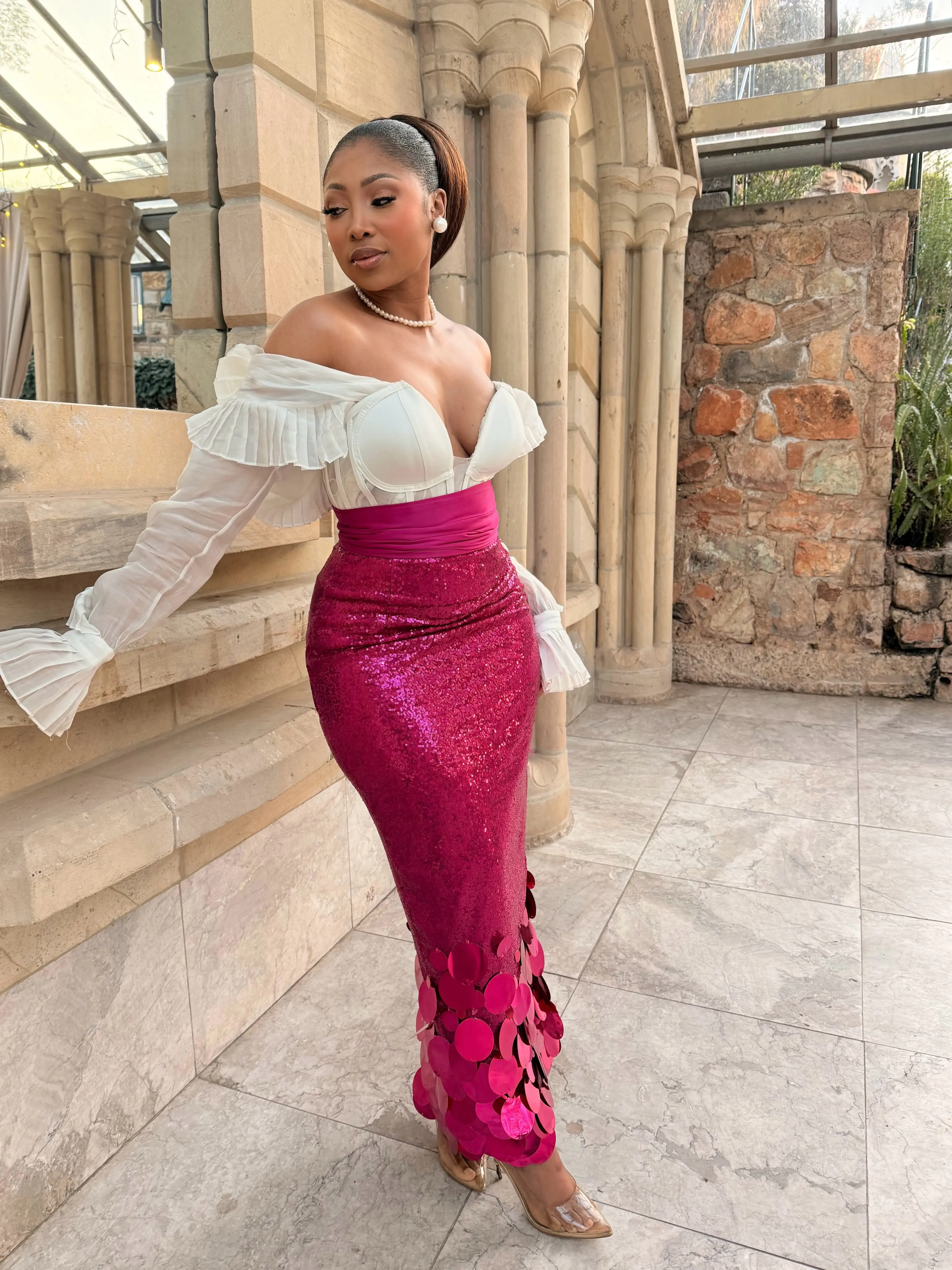 Sequin High Waisted Bodycon Mermaid Maxi Skirt for Women, Sexy Elegant Party Evening Long Sequined Skirt, Fish Glitter Ruching