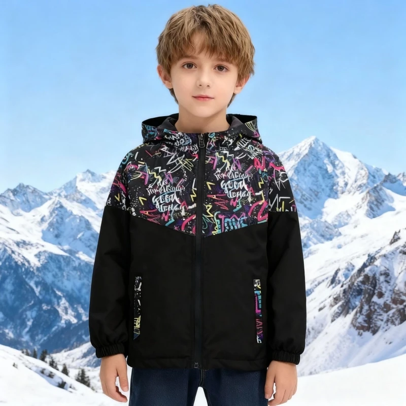 Dubbped Spring Autumn Girls Boys Jackets Waterproof Windbreaker Rains Graffiti Design Coat Polar Fleece Windproof Clothes 3-14Y