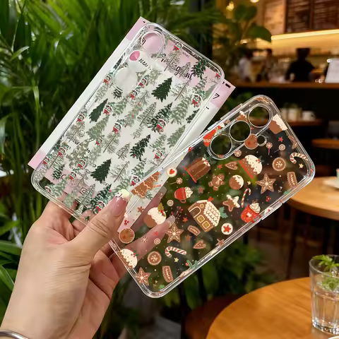 Cute Winter Snow Christmas Phone Case for Samsung Galaxy S25 Ultra S24 S23 S22 Plus S21 FE Transparent Soft Silcon Cover