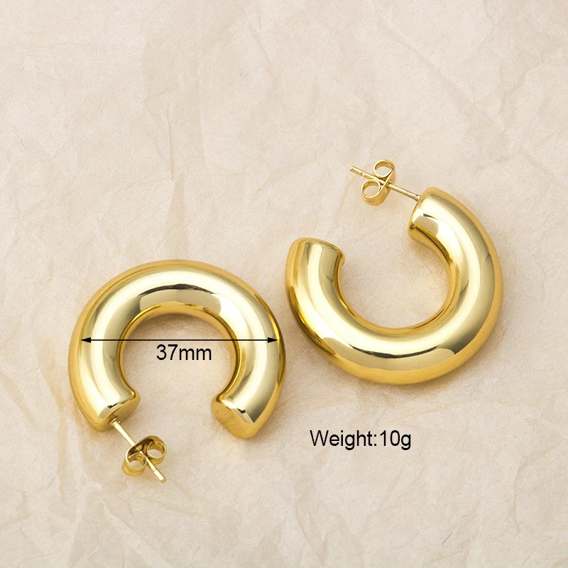 Mode Dicke Runde C Form Chunky Hoop Ohrringe Frauen Glänzend Kreis Gold Silber Farbe Stahl Nadel Stud Huggie Ohrringe Schmuck – Detail 11