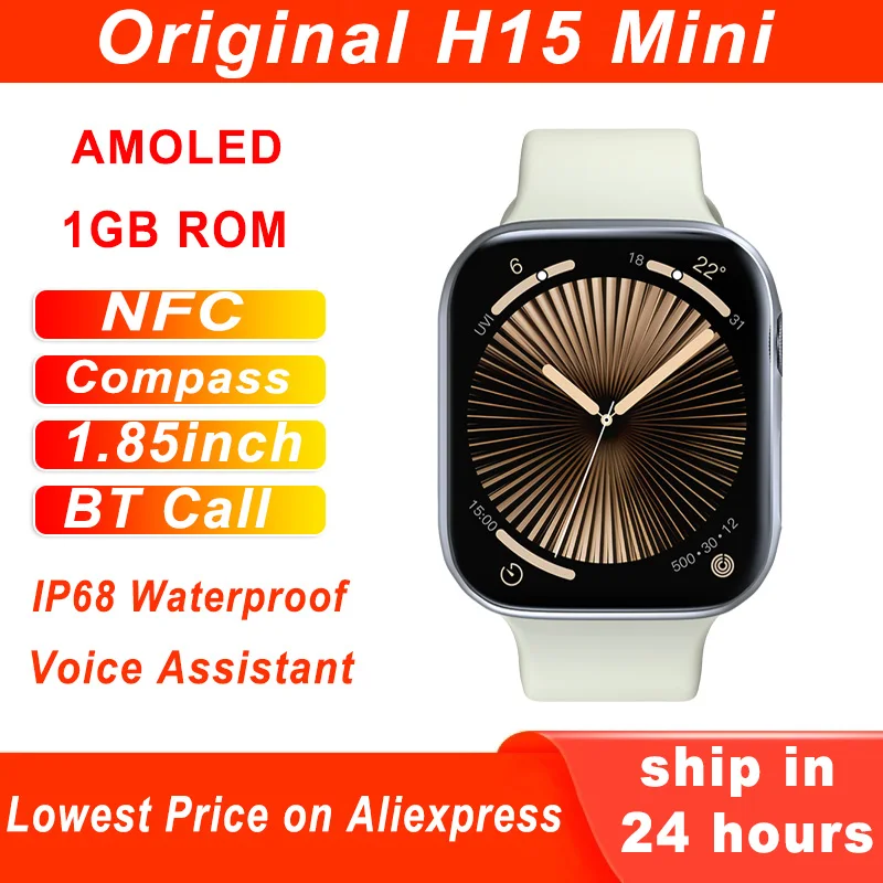 New H15 mini Smart Watch AMOLED 1GB Compass ChatGPT NFC Bluetooth call IP68 Waterproof Series 10 Sport Smartwatch Men Women