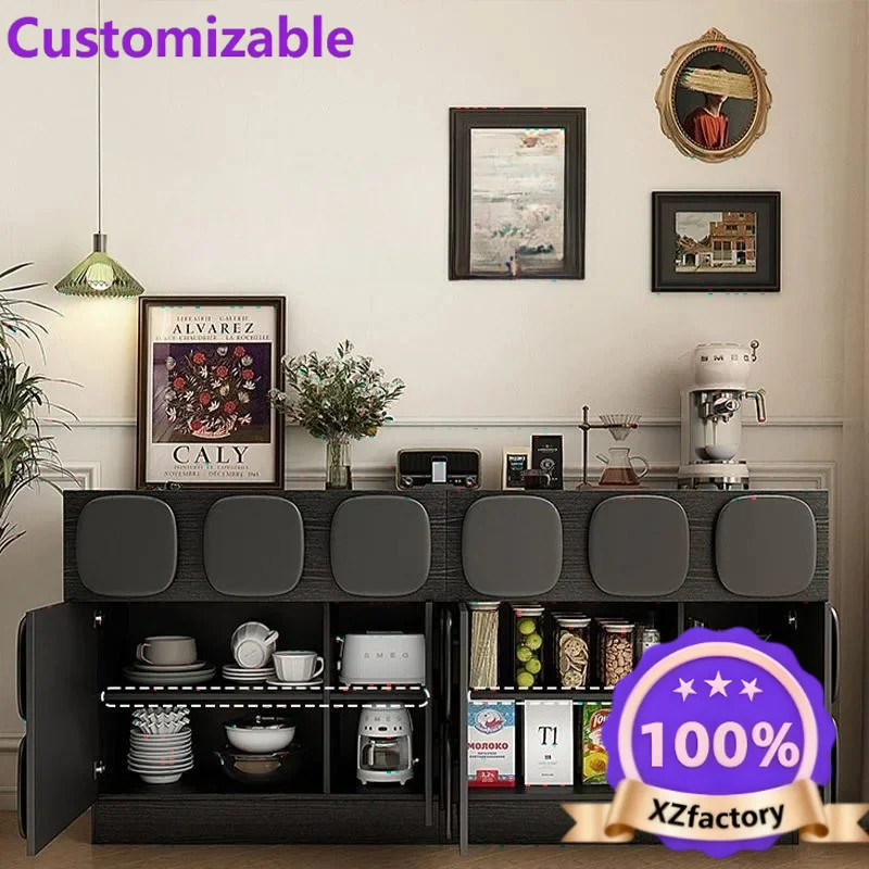 Factory Direct 2026 Black French retro dining side cabinet Floor-to-ceiling living room coffee machine cabinet Antique storage