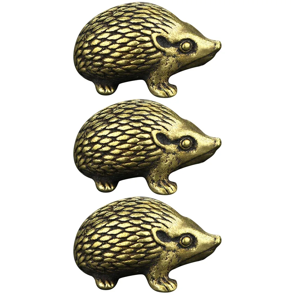 

3pcs Hedgehog Statue Pcs Decor Brass Model Desktop nament Animal Brass Hedgehog Model Figurine Sculpture Yard Art