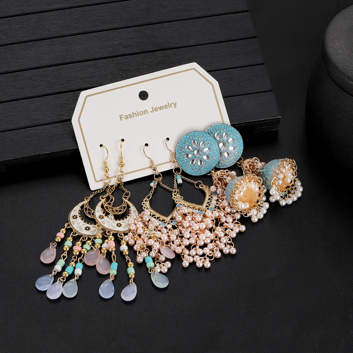 البوهيمي الوردي الخرز كريستال شرابة القرط للنساء 2026 مجموعة جديدة خمر الذهب اللون جولة على شكل قلب استرخى أقراط مجوهرات