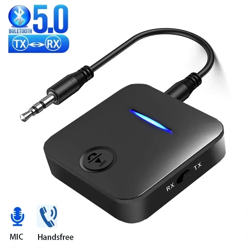 Bluetooth 5.0 Receiver Transmitter 3.5mm Aux Jack Stereo Handsfree Audio Music Wireless Adapter With Mic For Car PC TV Headphone